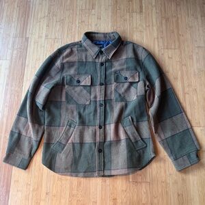 Brixton Roth Green Brown Plaid Wool CPO Shirt Jacket Shacket Size XL